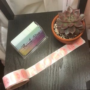 Acrylic card holder, thank you cards and thank you stickers